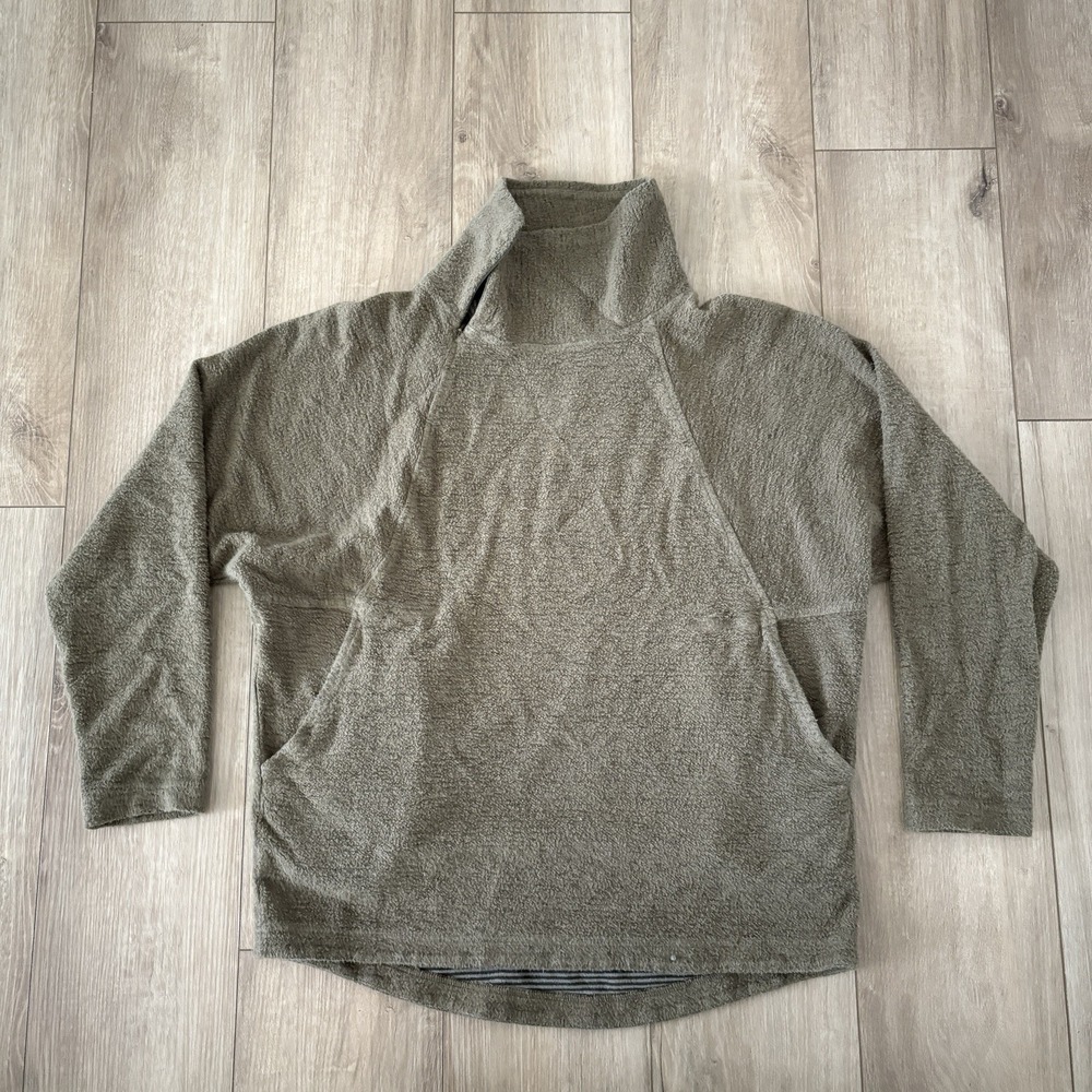 REI Small Hemp Sweater Women's Fleece Mock Neck‎ 1/4 Zip Pockets Green